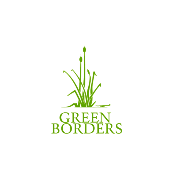 Green logo featuring a stylized grass illustration above the words 'GREEN BORDERS' in green text on a white background.